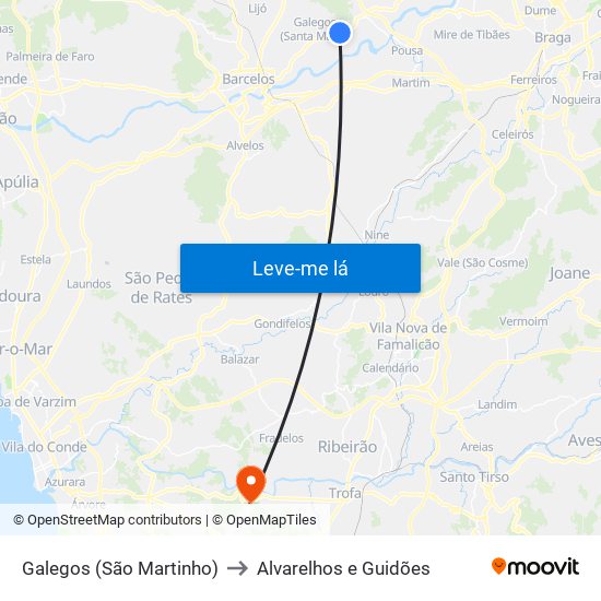 Galegos (São Martinho) to Alvarelhos e Guidões map