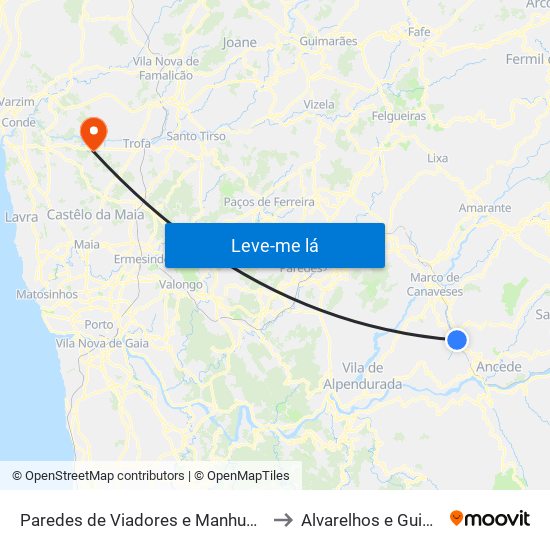 Paredes de Viadores e Manhuncelos to Alvarelhos e Guidões map