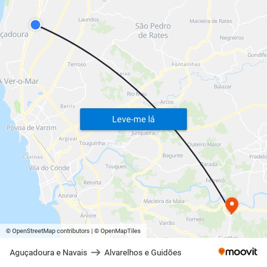 Aguçadoura e Navais to Alvarelhos e Guidões map