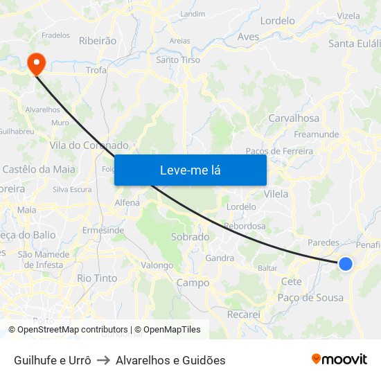 Guilhufe e Urrô to Alvarelhos e Guidões map
