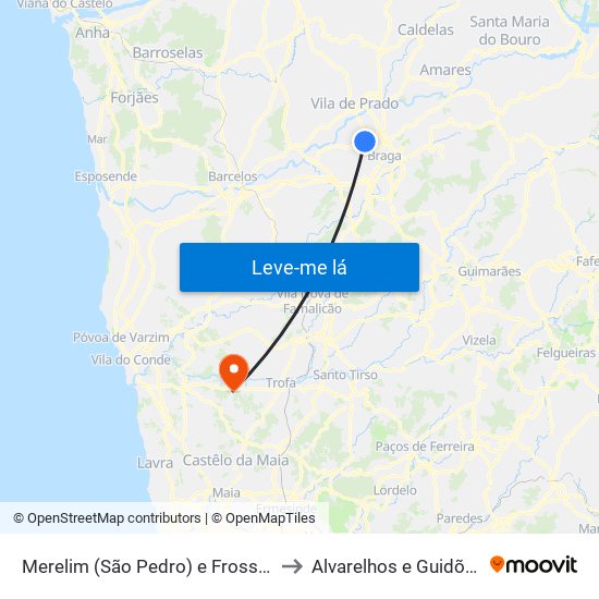 Merelim (São Pedro) e Frossos to Alvarelhos e Guidões map