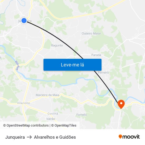 Junqueira to Alvarelhos e Guidões map