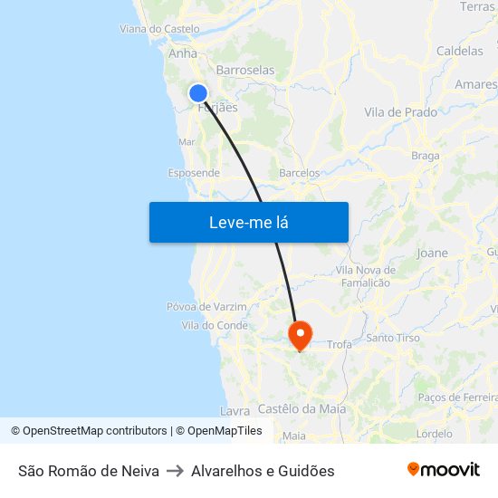 São Romão de Neiva to Alvarelhos e Guidões map