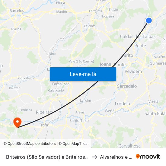 Briteiros (São Salvador) e Briteiros (Santa Leocádia) to Alvarelhos e Guidões map