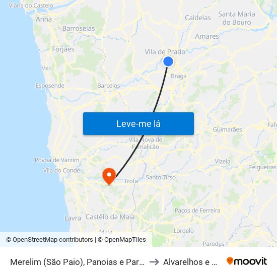 Merelim (São Paio), Panoias e Parada de Tibães to Alvarelhos e Guidões map