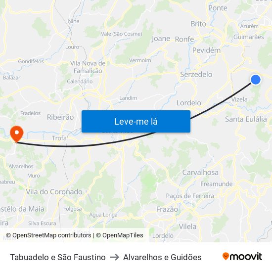 Tabuadelo e São Faustino to Alvarelhos e Guidões map