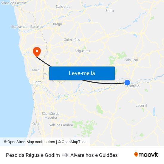 Peso da Régua e Godim to Alvarelhos e Guidões map