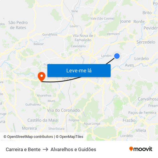 Carreira e Bente to Alvarelhos e Guidões map