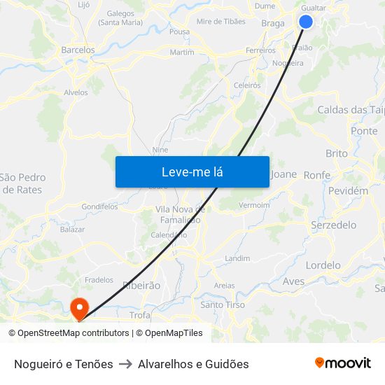 Nogueiró e Tenões to Alvarelhos e Guidões map