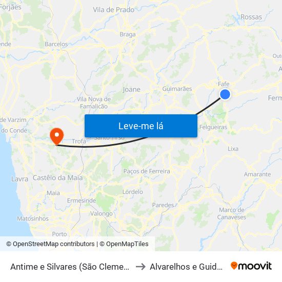 Antime e Silvares (São Clemente) to Alvarelhos e Guidões map