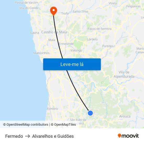 Fermedo to Alvarelhos e Guidões map