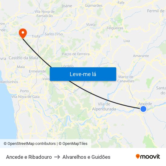 Ancede e Ribadouro to Alvarelhos e Guidões map