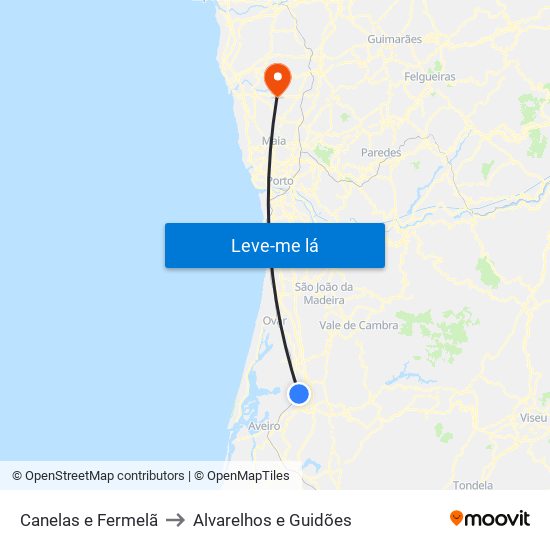 Canelas e Fermelã to Alvarelhos e Guidões map