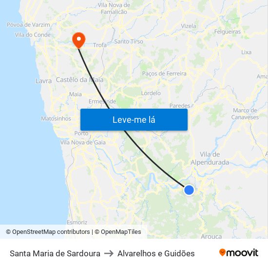 Santa Maria de Sardoura to Alvarelhos e Guidões map