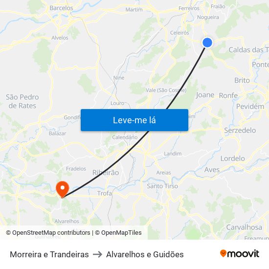 Morreira e Trandeiras to Alvarelhos e Guidões map