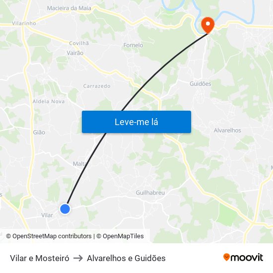 Vilar e Mosteiró to Alvarelhos e Guidões map