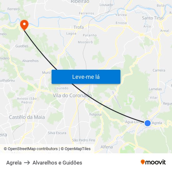 Agrela to Alvarelhos e Guidões map