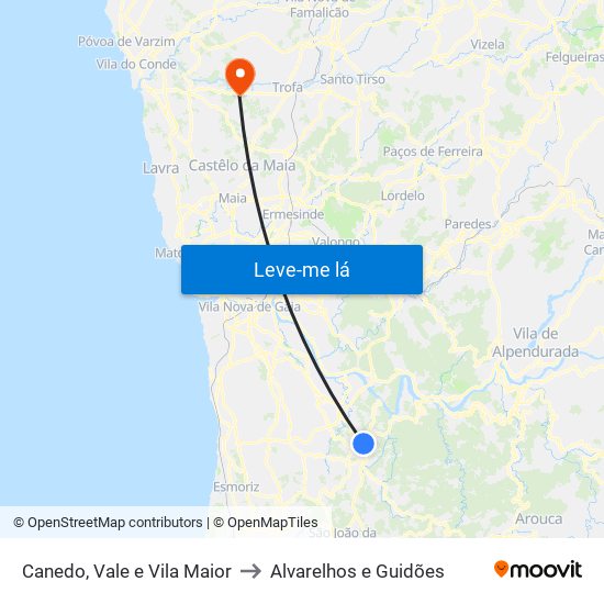 Canedo, Vale e Vila Maior to Alvarelhos e Guidões map