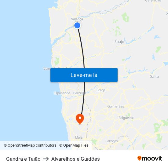 Gandra e Taião to Alvarelhos e Guidões map