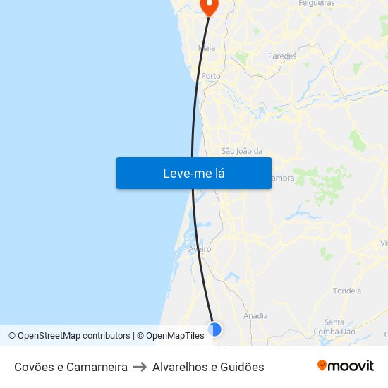 Covões e Camarneira to Alvarelhos e Guidões map