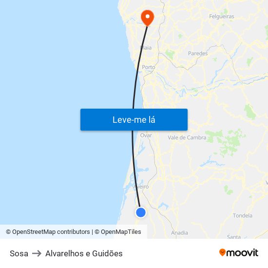 Sosa to Alvarelhos e Guidões map