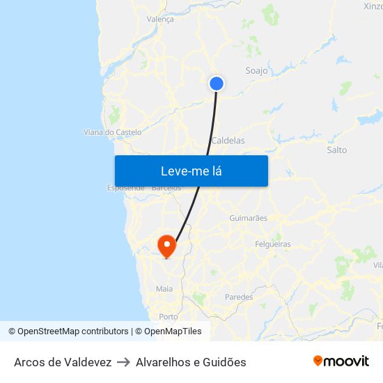 Arcos de Valdevez to Alvarelhos e Guidões map