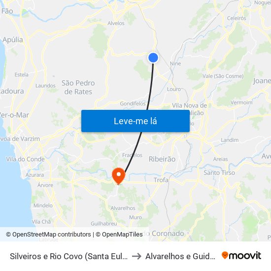 Silveiros e Rio Covo (Santa Eulália) to Alvarelhos e Guidões map