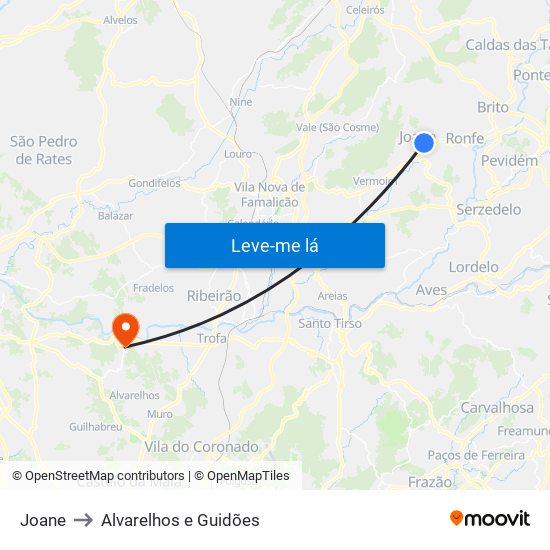 Joane to Alvarelhos e Guidões map