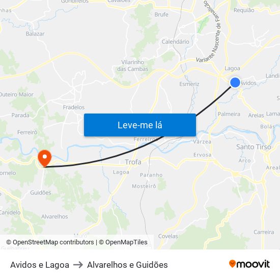 Avidos e Lagoa to Alvarelhos e Guidões map