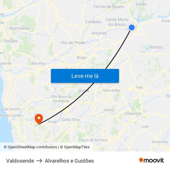 Valdosende to Alvarelhos e Guidões map