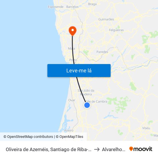 Oliveira de Azeméis, Santiago de Riba-Ul, Ul, Macinhata da Seixa e Madail to Alvarelhos e Guidões map