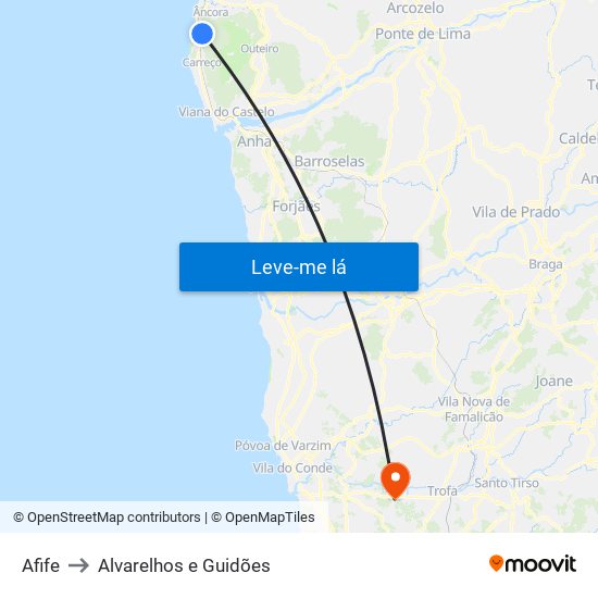 Afife to Alvarelhos e Guidões map