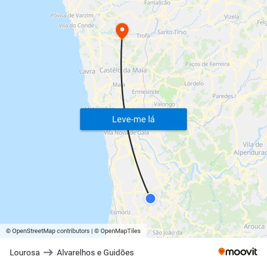 Lourosa to Alvarelhos e Guidões map