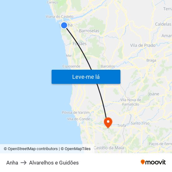Anha to Alvarelhos e Guidões map