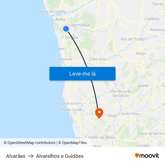 Alvarães to Alvarelhos e Guidões map