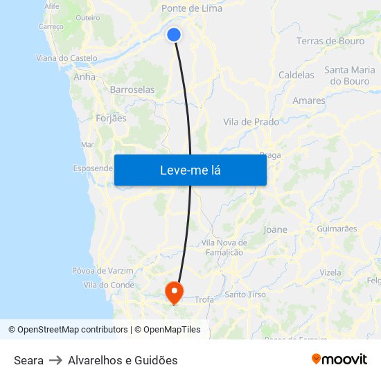 Seara to Alvarelhos e Guidões map