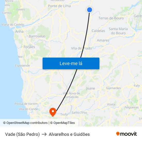 Vade (São Pedro) to Alvarelhos e Guidões map
