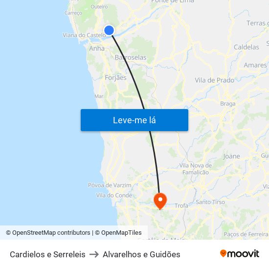 Cardielos e Serreleis to Alvarelhos e Guidões map