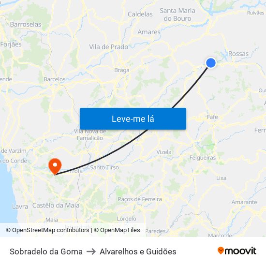 Sobradelo da Goma to Alvarelhos e Guidões map