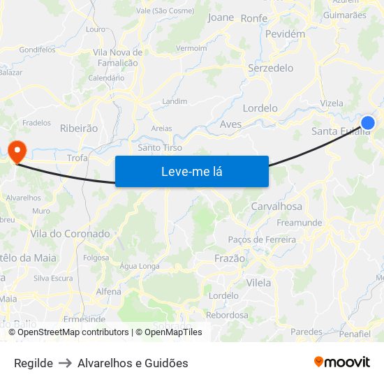 Regilde to Alvarelhos e Guidões map