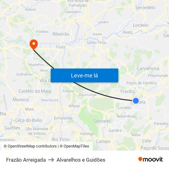 Frazão Arreigada to Alvarelhos e Guidões map