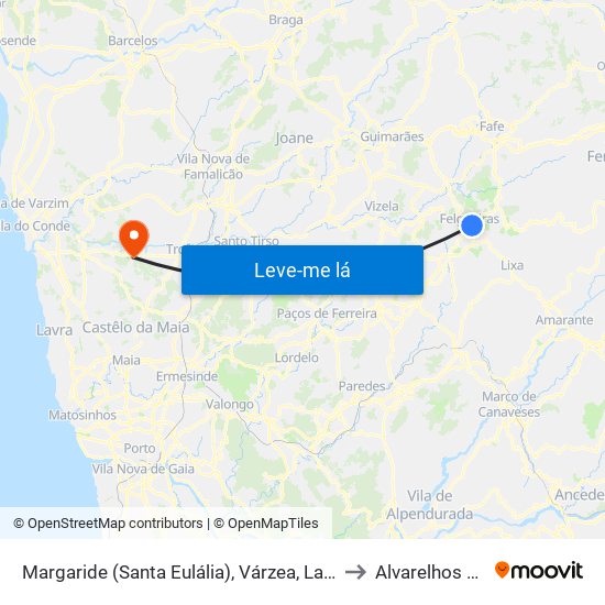 Margaride (Santa Eulália), Várzea, Lagares, Varziela e Moure to Alvarelhos e Guidões map