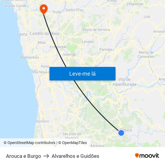 Arouca e Burgo to Alvarelhos e Guidões map