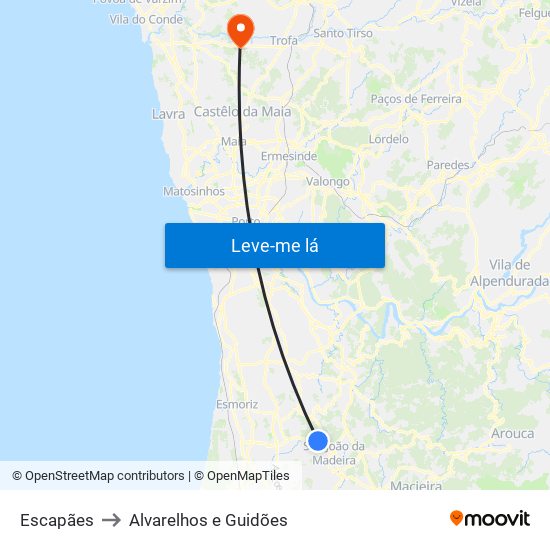 Escapães to Alvarelhos e Guidões map