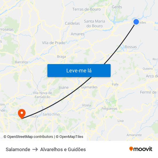 Salamonde to Alvarelhos e Guidões map