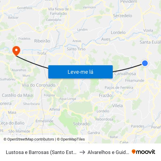 Lustosa e Barrosas (Santo Estêvão) to Alvarelhos e Guidões map