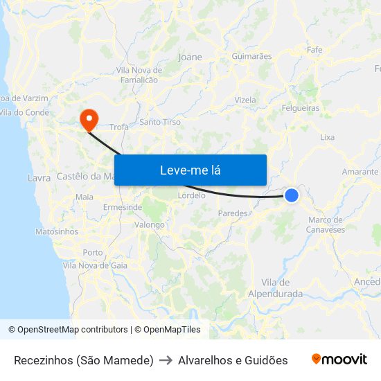 Recezinhos (São Mamede) to Alvarelhos e Guidões map