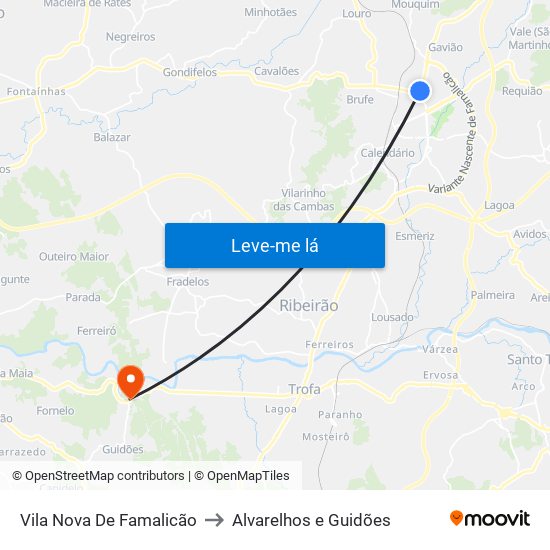 Vila Nova De Famalicão to Alvarelhos e Guidões map