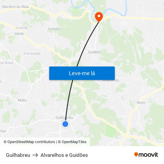 Guilhabreu to Alvarelhos e Guidões map