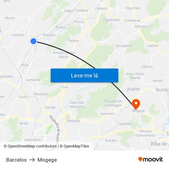 Barcelos to Mogege map